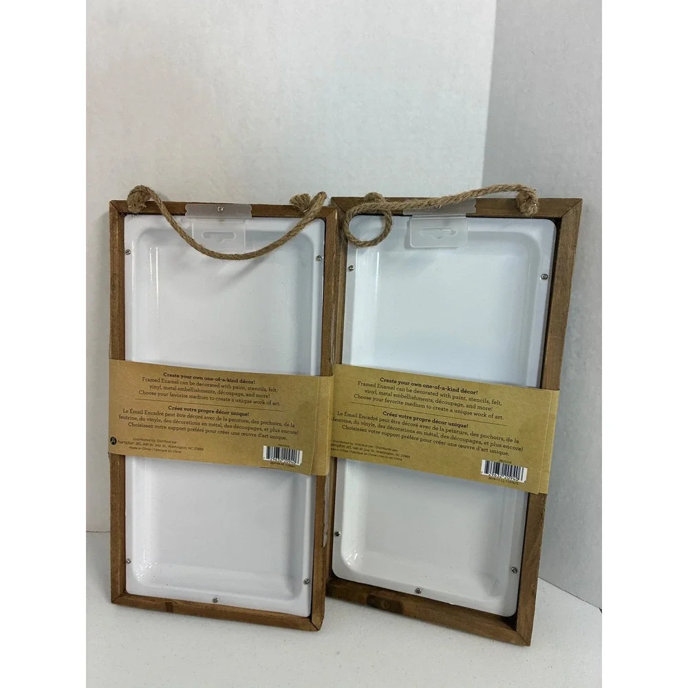 Hampton Art Framed Enamel Set of 2 Wood Frame DIY Craft White Sign 8x15 JB2504